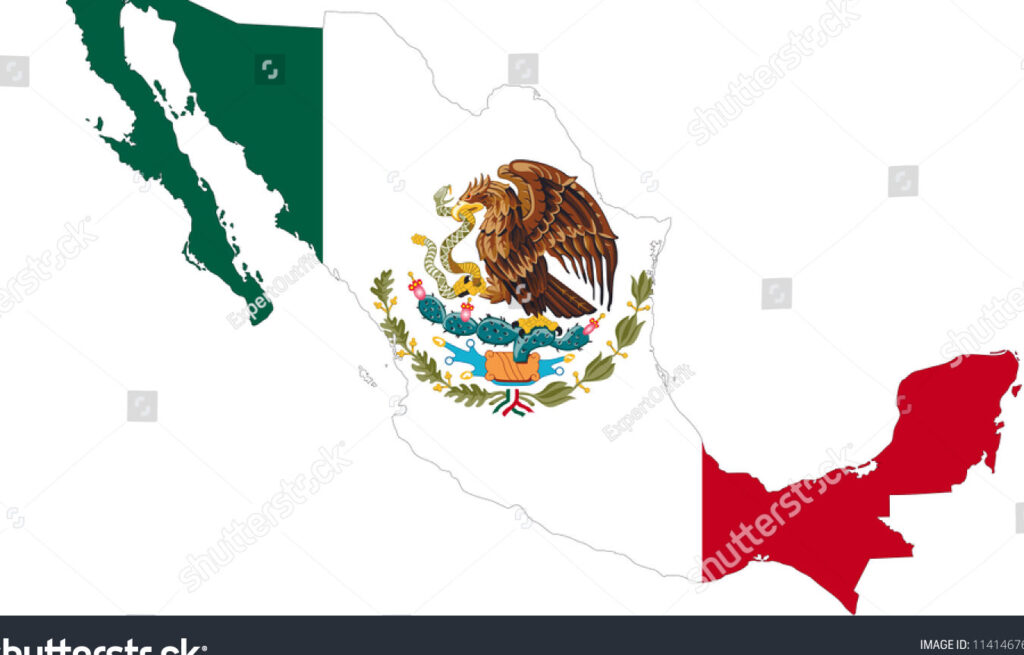 una ilustracion de un mapa antiguo de mexico con colores vibrantes y elementos simbolicos de la independencia como la bandera mexicana y figuras historicas clave