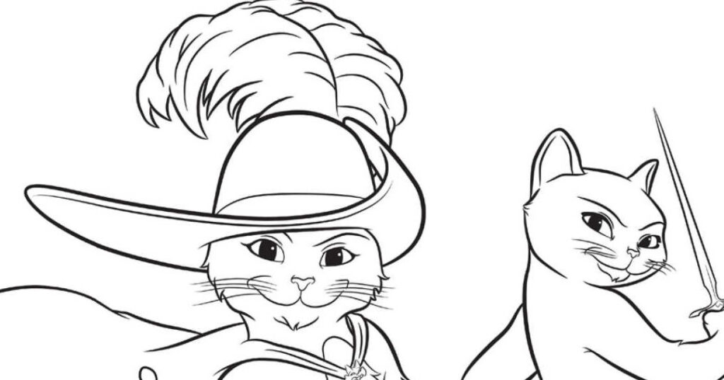 Descubre los personajes principales de El Gato con Botas» para colorear»