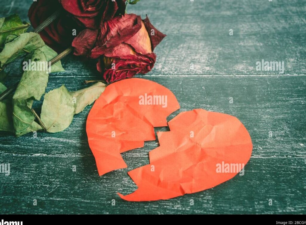 una imagen de una mano sosteniendo un corazon roto y rodeado de flores