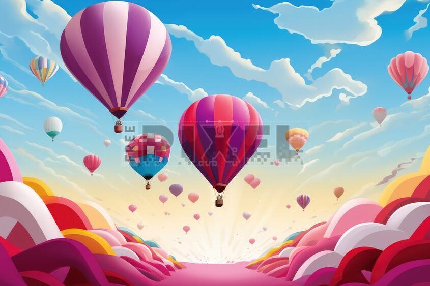 una imagen que representa una variedad de globos de colores flotando en el aire